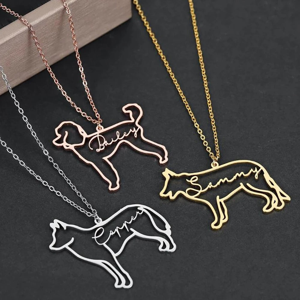 Personalized necklace with your furry friend&#39;s name and breed 